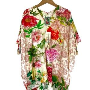 Johnny Was Botanical-Print Elbow-Sleeve Top